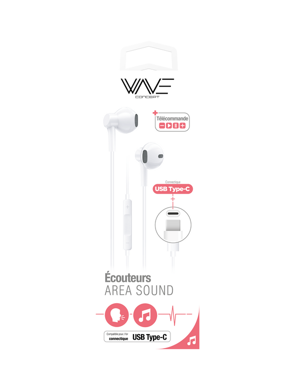 WIRED STEREO EARPHONES AREA SOUND RANGE USB-C WHITE