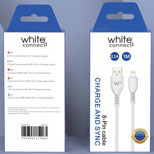 LIGHTNING 2.1A 1M-WHITE CONNECT USB CABLE