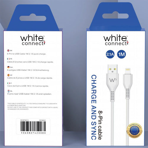 CABLE USB LIGHTNING 2.1A 1M-WHITE CONNECT